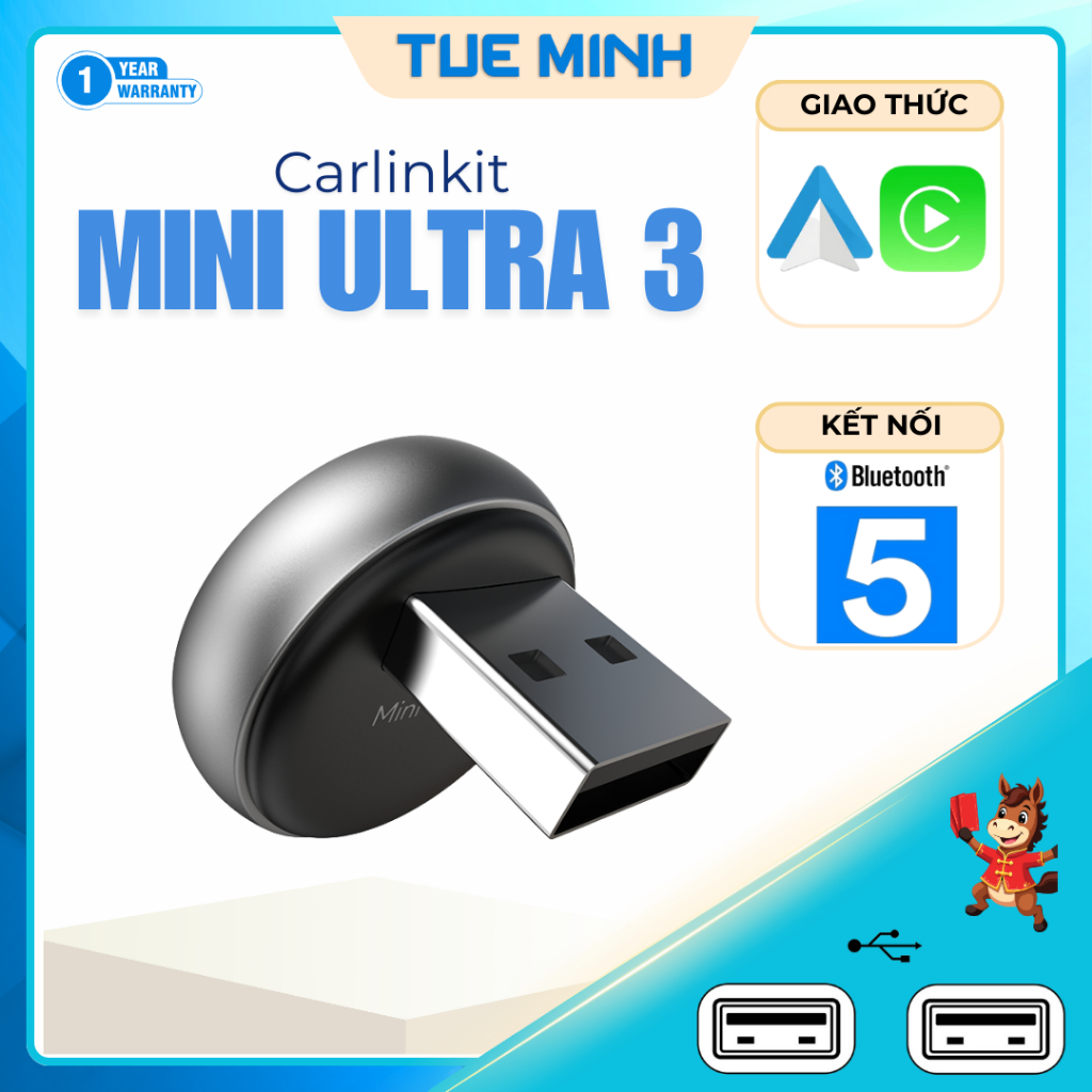 Carlinkit Mini Ultra 3 – Thiết bị chuyển CarPlay & Android Auto không dây cho ô tô