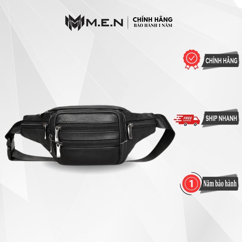 Túi đeo bụng bao tử da loại 1 thời trang hàn quốc den - nâu 6 ngăn SS12