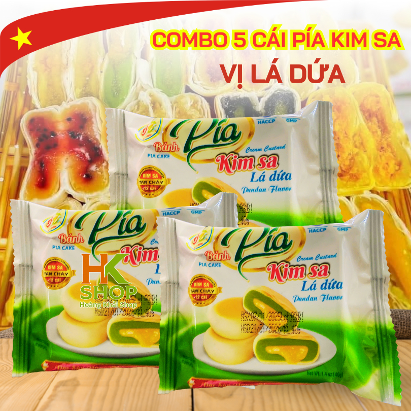 Combo 5 Cái Bánh Pía KIM SA LÁ DỨA Trứng Chảy 40g, Bánh Pía Kim Sa Hải Sơn, Pía Kim Sa Mini