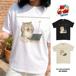  Áo Vớ Vẩn Mèo Ôm Đầu Đau Khổ AAAAAA Áo Thun Meme hài hước Cute Cat Local Brand Cotton Oversize Nam Nữ Mùa hè 