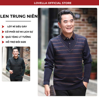   Sẵn Hàng  Áo Len Trung Niên Nam Lovella Lót Nỉ Nhung Ấm Áp Phối Cổ Sơ Mi Lịch Lãm Áo Len Tặng Bố Hàng Quảng Châu 
