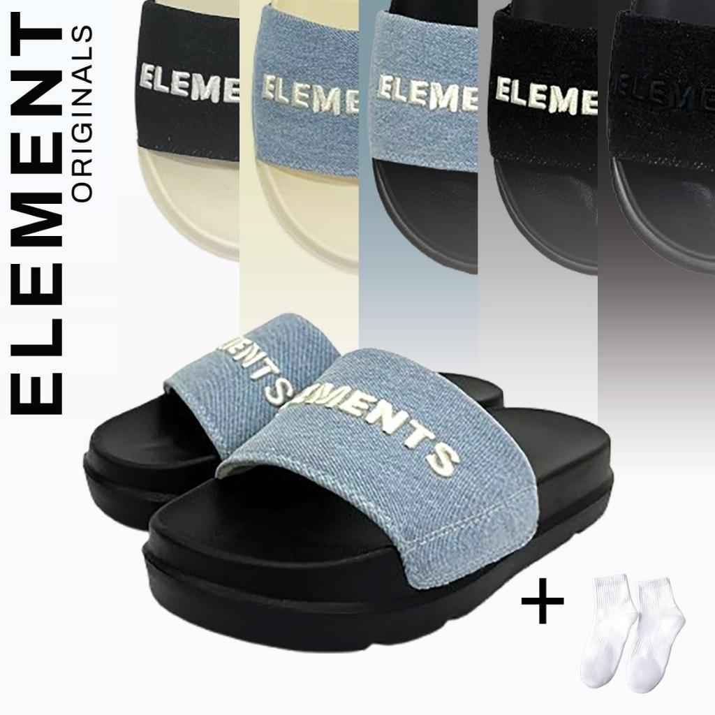 [TẶNG VỚ] E07 - Dép ELements Classic Denim unisex chữ thêu - ( Slipper ) Dép Elements vải jean