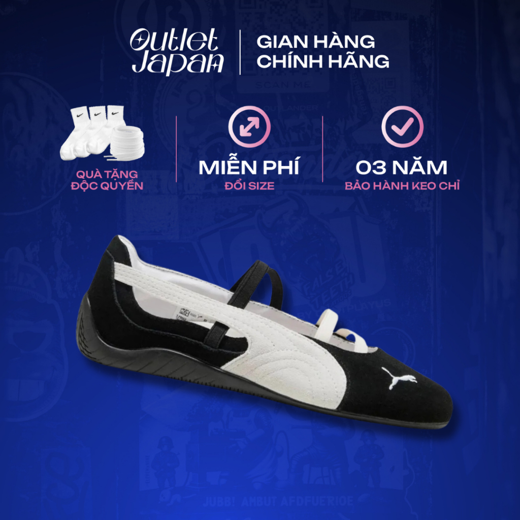 Giày Puma Ballet 'Black White' chính hãng, Puma Búp Bê Đen Trắng real fullbox bảo hành 03 năm Japan 