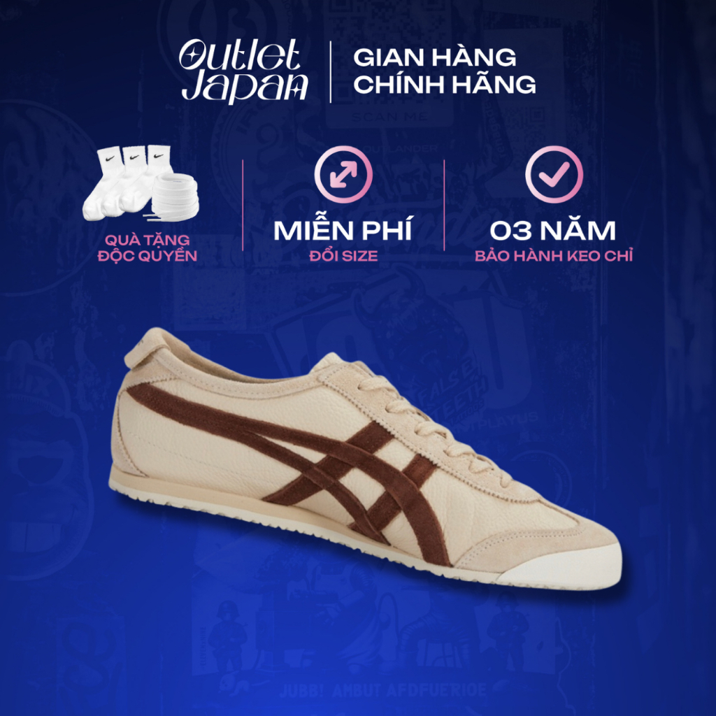 Giày Onitsuka Tiger chính hãng, Onitsuka Tiger Mexico 66 ‘Beige Brown’ real fullbox, bảo hành 03 năm