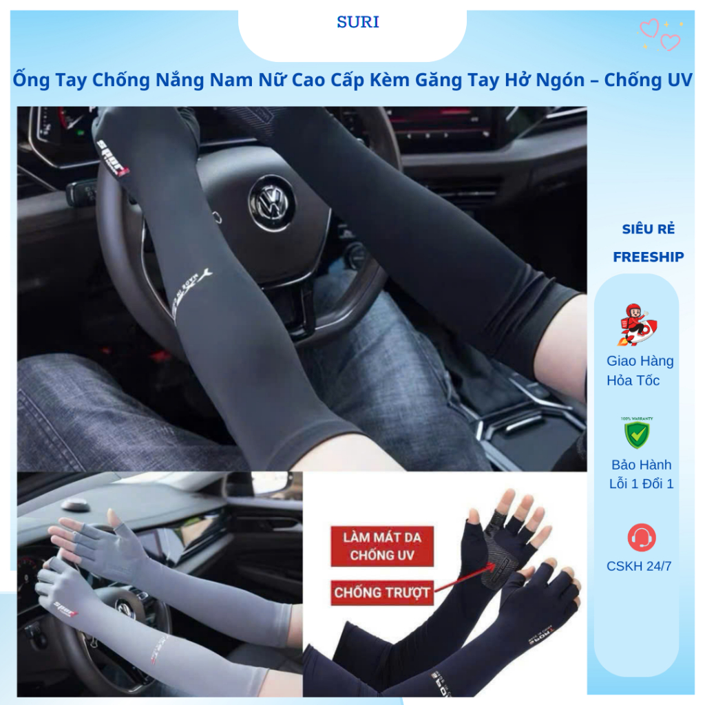 Ống Tay Chống Nắng Nam Nữ Cao Cấp Găng Tay Hở Ngón – Chống UV, Chống Trượt, Đi Xe Máy, Thể Thao