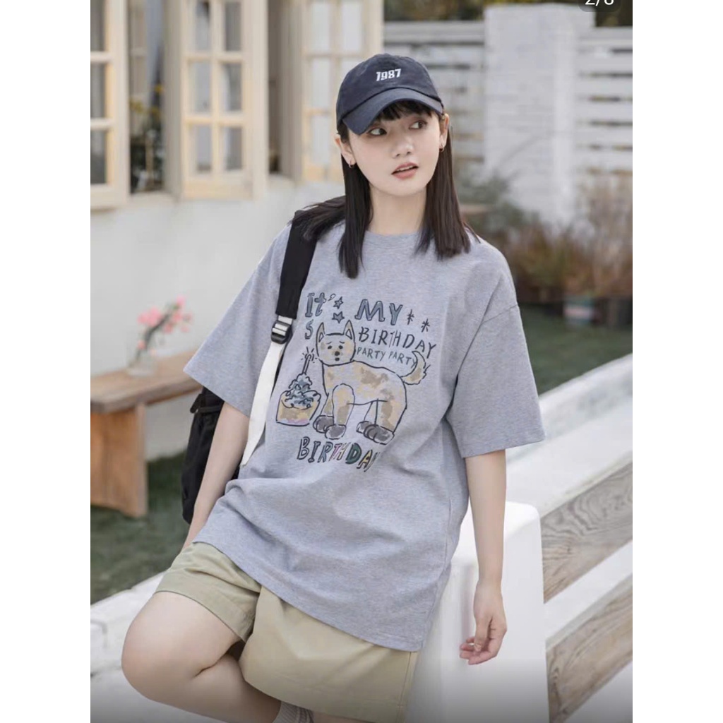 Áo thun ngắn tay nữ PENTHOS, Áo thun cotton 100% 280gsm áo thun big boxy họa tiết xinh size tới 75kg