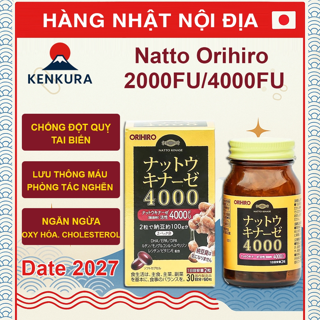Viên Uống Chống Đột Quỵ, Tai Biến Nhật Bản Nattokinase Orihiro 4000FU - 60 Viên