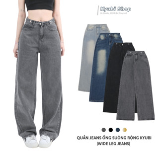 Quần jean nữ ống rộng đen xám phong cách Ulzzang School (Có Bigsize) - Quần jeans baggy suông Kyubi JC25