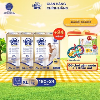   Siêu mỏng 2mm  Combo 3 tã quần UniDry Supreme size M76 L68 XL60 XXL54 + 8 miếng 