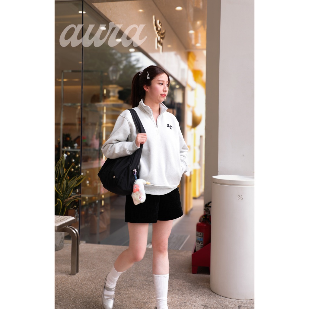 AURA Half Zip Sweater - Áo Sweater Aura Chui Đầu Có Dây Kéo - LIGHT GRAY/NAVY