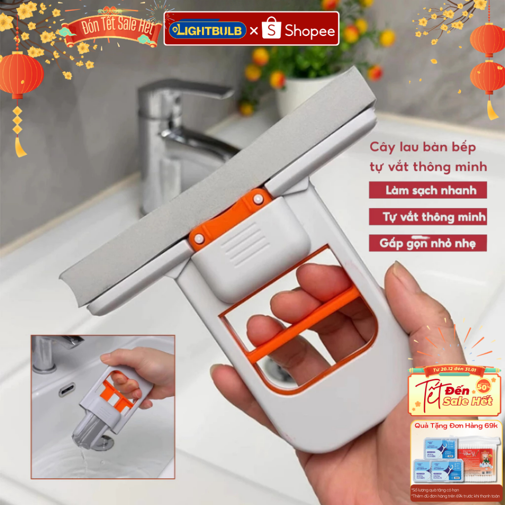 Cây Lau Đa Năng Tự Vắt Mini - Chổi Lau Bàn Bếp Mini Thông Minh Bằng Bọt Biển Siêu Thấm Hút Nước