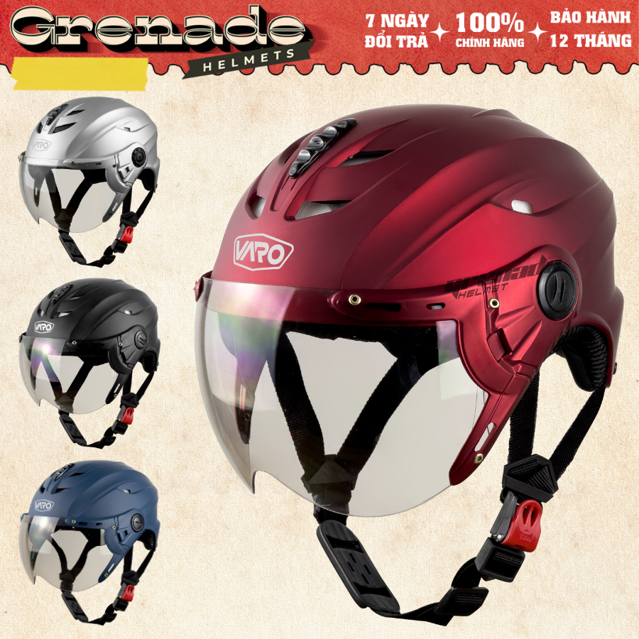 Mũ Bảo Hiểm nửa đầu có kính VARO A760K - thông gió