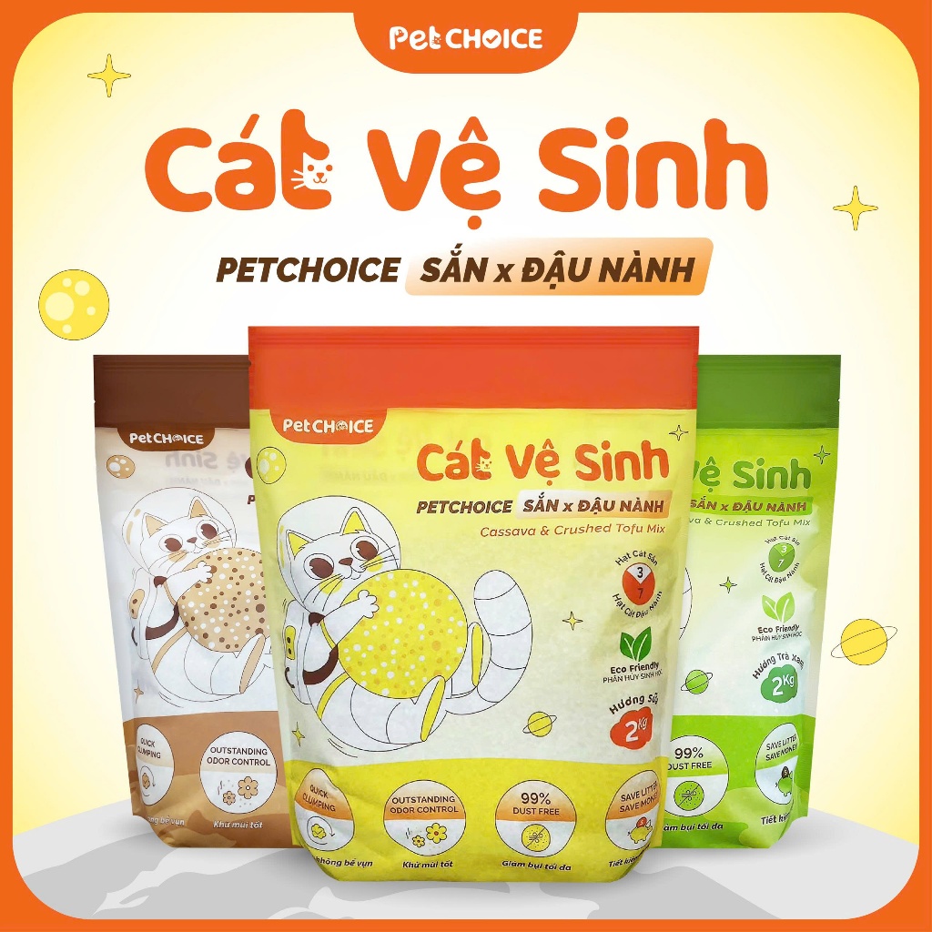 Cát SẮN mix Đậu nành PetChoice túi 2kg, cát vệ sinh cho mèo không bụi, vón tốt, khử mùi hiệu quả