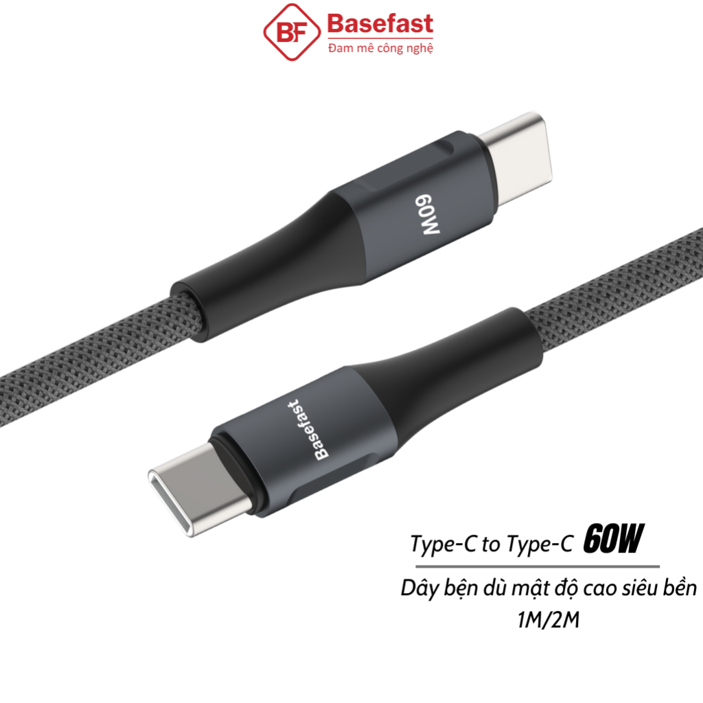 Dây sạc nhanh Type C 60W Basefast cáp bọc dù 1m 2m C to C dùng cho Phone 15 16 17 samsung xiaomi ...