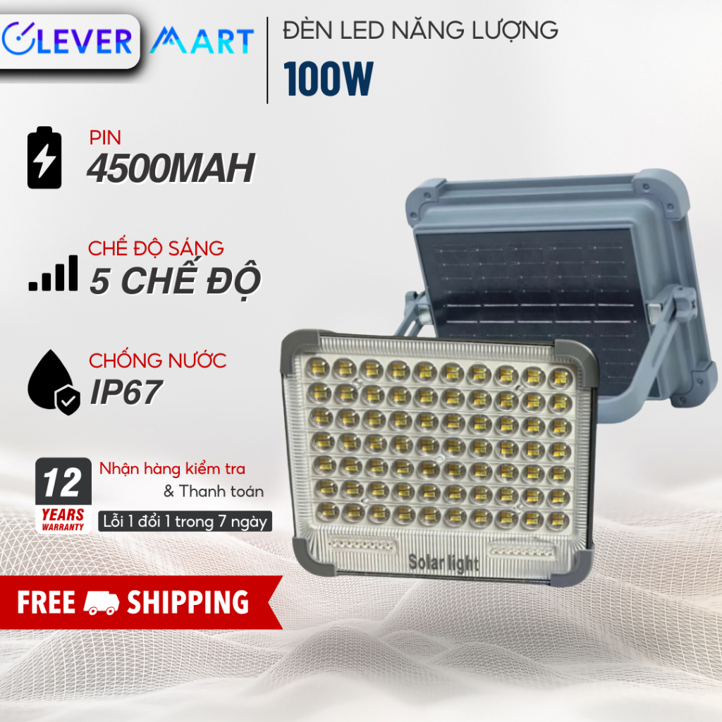 Đèn Năng Lượng Mặt Trời Cầm Tay 100W - 280 LED Siêu Sáng, 5 Chế Độ Sáng, Pin 4500mAh Bền Bỉ