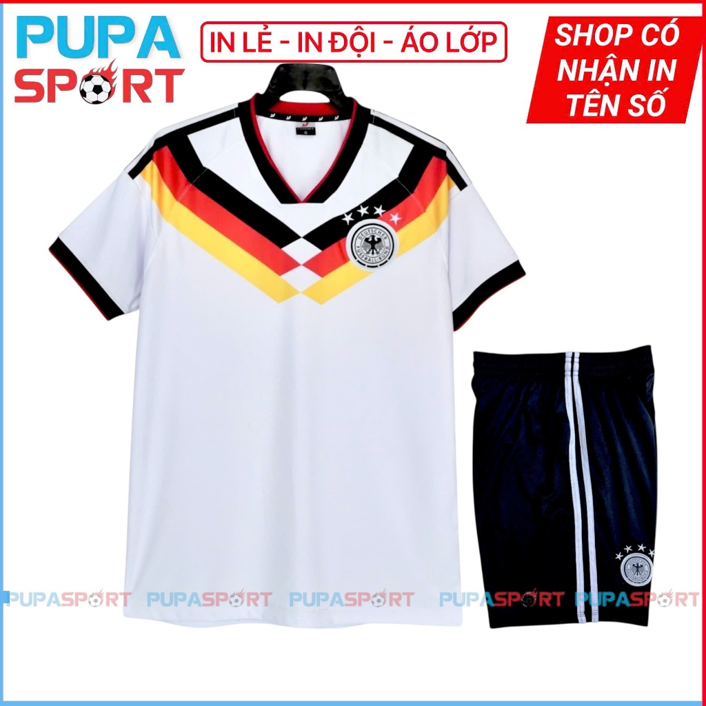 Bộ Đồ Đá Banh Jp, Đức Trắng, Thun Lạnh Cao Cấp Mk Cho Nam Nữ , Có In Tên Unisex Top Sport Quần