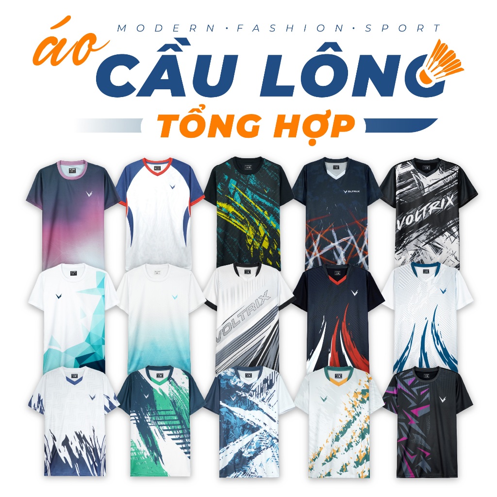[Nhiều Mẫu] Áo Cầu Lông Nam VOLTRIX. Áo Thể Thao Nam, Chất Poly Ánh Kim, Thời Trang, Thoáng Khí