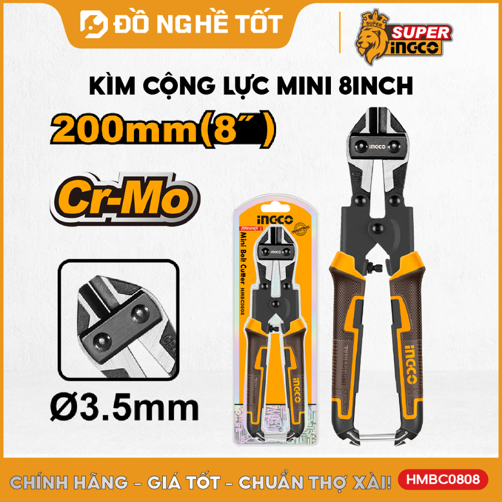 Kìm cộng lực mini INGCO HMBC0808, cắt kẽm, dây chì, cắt tối đa 3.5mm, thép Cr-Mo cứng cáp