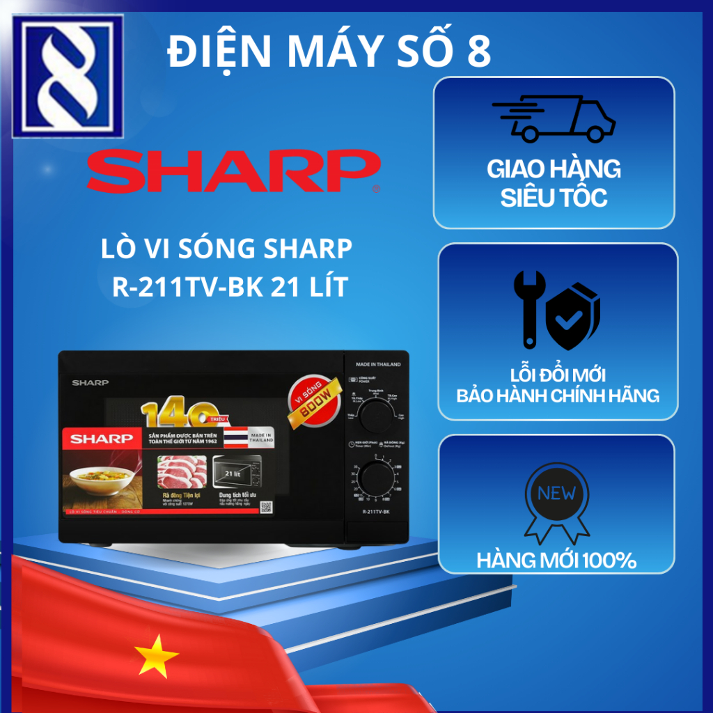 Điện Máy Số 8 | R-211TV-BK | Lò vi sóng Sharp R-211TV-BK 21 lít - Chính Hãng