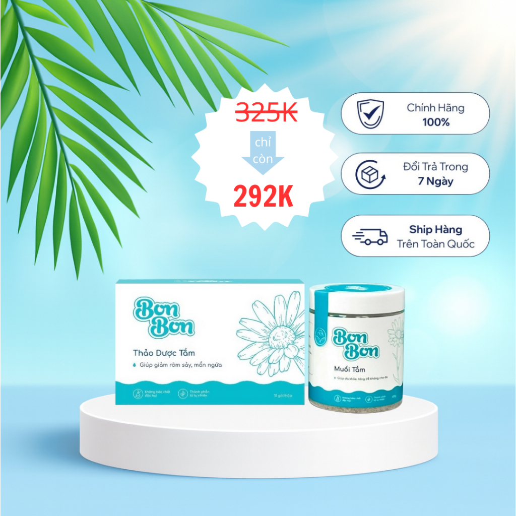 Combo Thảo dược tắm bé Bon Bon + Muối tắm bé Bon Bon Home Care giảm rôm xảy, mẩn ngứa cho bé yêu
