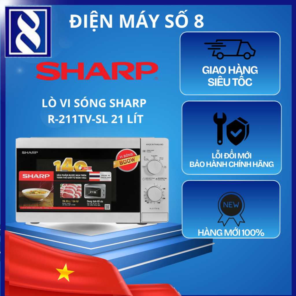 Điện Máy Số 8 | R-211TV-SL | Lò vi sóng Sharp R-211TV-SL 21 lít - Chính Hãng