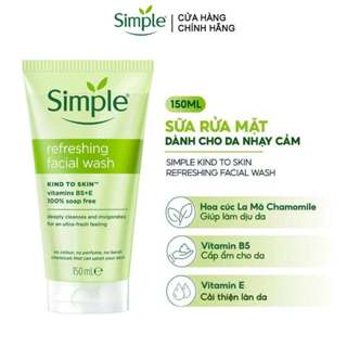 Sữa rửa mặt Simple làm sạch dịu nhẹ, giúp da sáng mịn, cấp ẩm cho mọi loại da kể cả da nhạy cảm