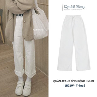 Quần kaki jean trắng ống suông phong cách Ulzzang Hàn Quốc - Quần jean bò ống rộng Trắng Sữa Kyubi - JR21W
