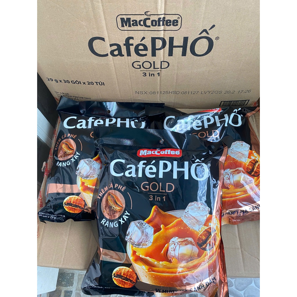 (THIÊN BẢO COFFEE) Cà phê Phố GOLD Sữa Đá - MacCoffee (Túi 30 gói x 29g)