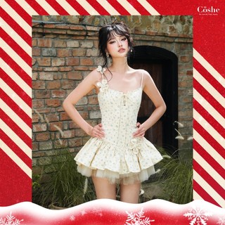  COSHE đầm xòe babydoll 2 dây kiểu dáng sọc oxford váy Fleur Dress thiết kế phối chân váy lưới tầng ngọt ngào đi chơi 