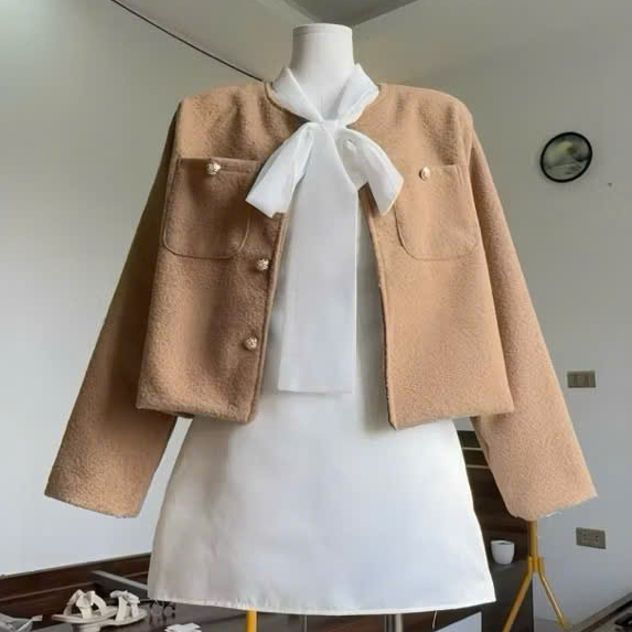 Áo Khoác Dạ Tweed Mặt Lông Cào 2 Lớp Màu Nâu Tây Phong Cách | BigBuy360 - bigbuy360.vn