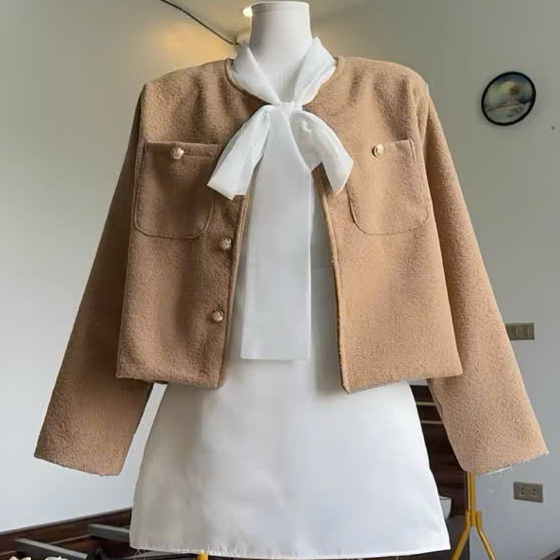 Áo Khoác Dạ Tweed Mặt Lông Cào 2 Lớp Màu Nâu Tây Phong Cách | BigBuy360 - bigbuy360.vn