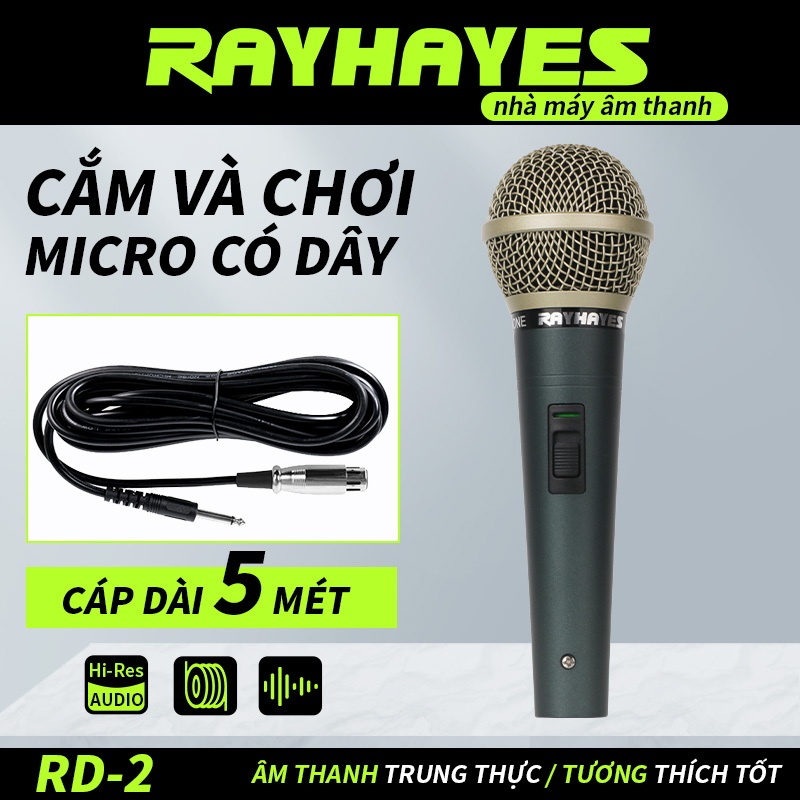 RAYHAYES  RD-2 Micro karaoke có dây , mic hát nhẹ tiếng, trong dùng cho dàn karaoke