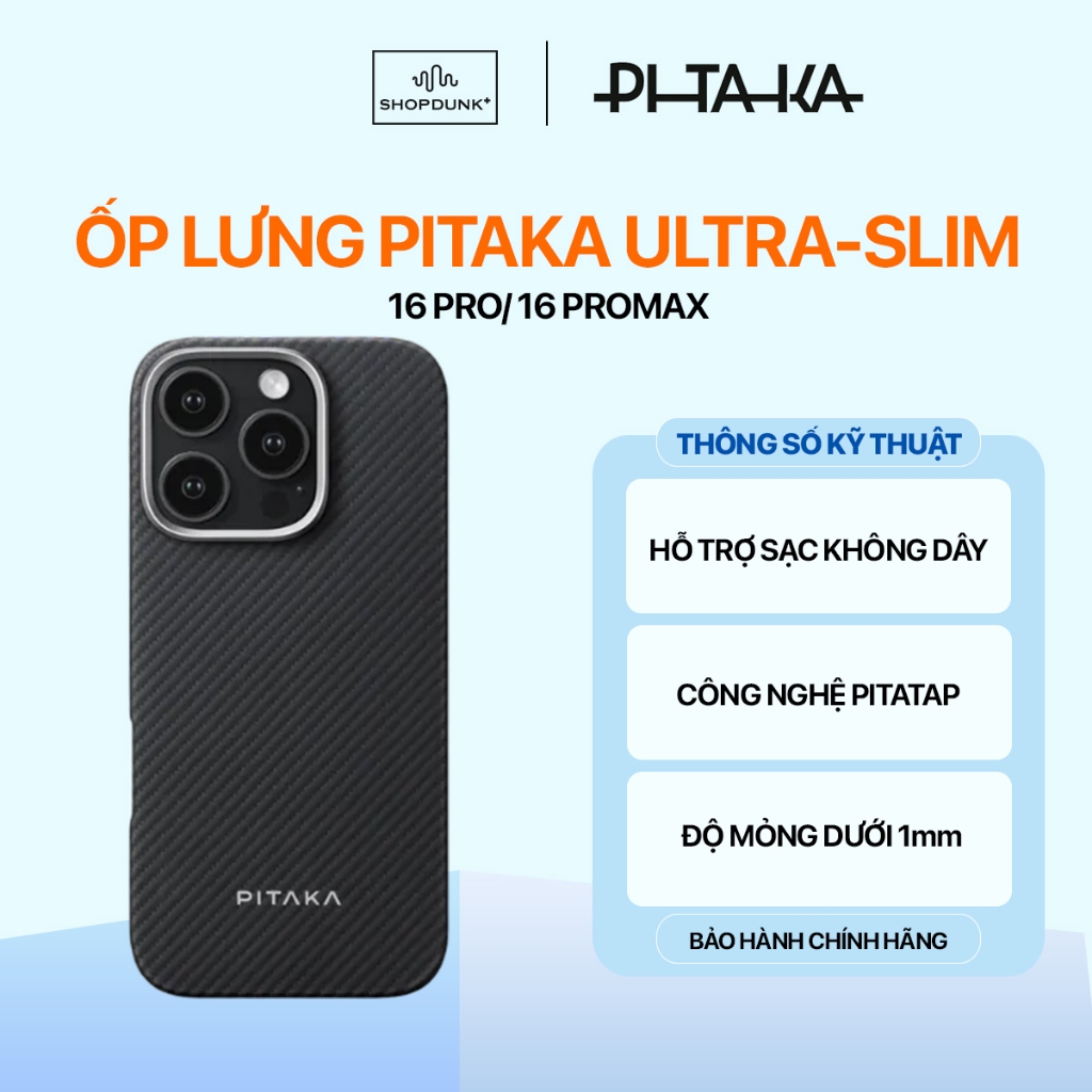 Ốp Lưng Pitaka Ultra-Slim Siêu Mỏng Hỗ Trợ Sạc Không Dây Phone 16 Pro/ ProMax