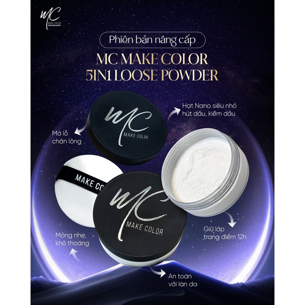 Phấn Phủ Bột 5IN1 Loose Powder B1 MC Make Up Color – Phấn Phủ Bột Chuyên Nghiệp, Hạt Phấn Mịn Nhẹ, C