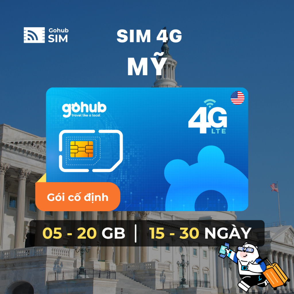 SIM Mỹ - Gói cố định dài ngày (15 - 30 ngày) - Gohub tặng kèm que chọc SIM
