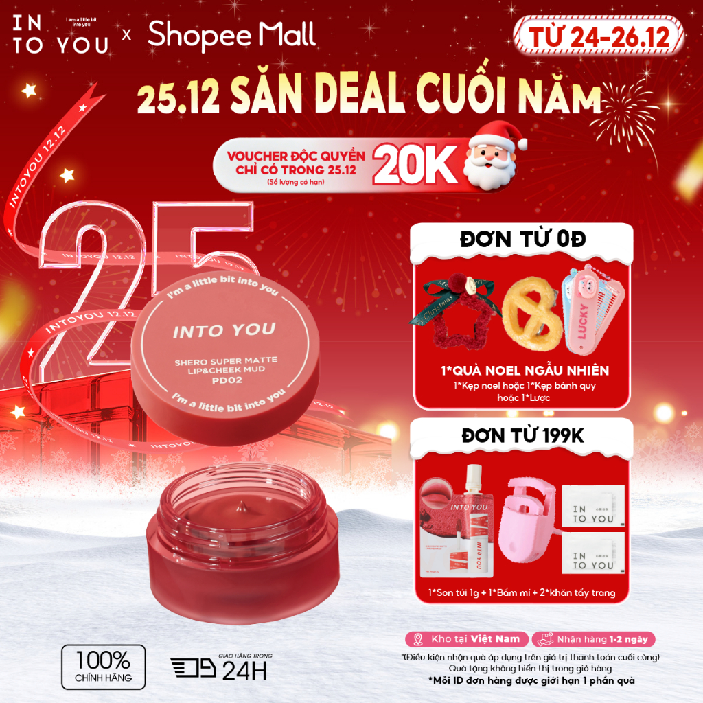 Son Hũ INTO YOU Mịn Chất Son Lì Không Làm Khô Môi Dễ Tán Tặng Kèm Cọ Tán Dùng Cho Môi Và Má PD01 | BigBuy360 - bigbuy360.vn