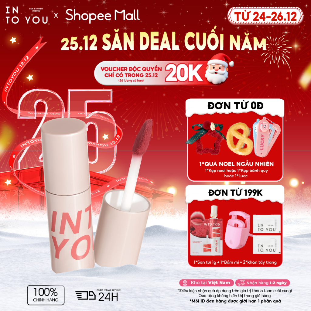 Son Bùn INTO YOU C1 Lì Mịn Dễ Thoa Tán Lên Màu Chuẩn Làm Đầy Rãnh Môi Hợp Trend Hàn - Trung 1.8g