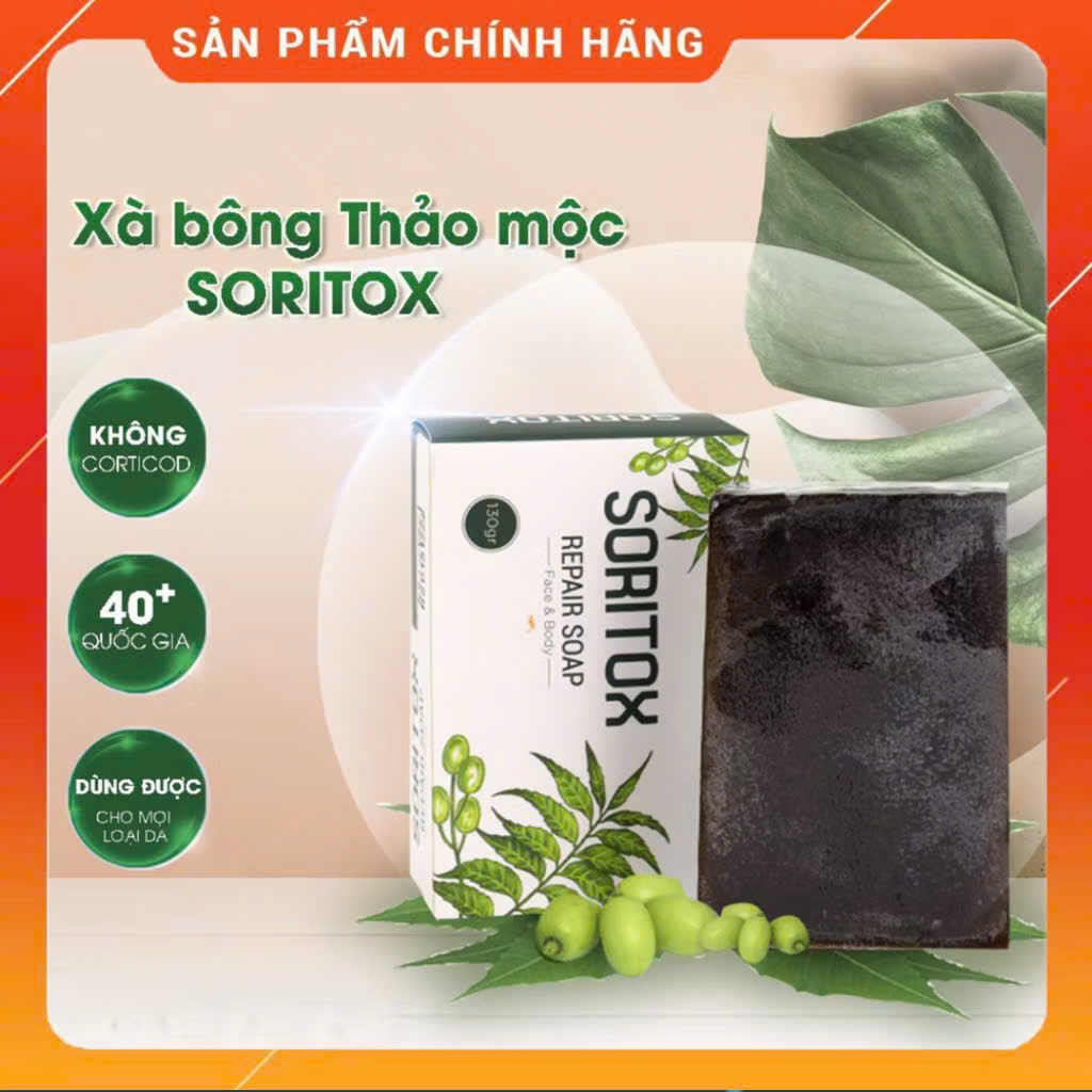 Xà Bông Tắm Thảo Dược Soritox - Chăm sóc da vảy nến, viêm da, mẩn ngứa, tróc da (Vỏ Xanh)