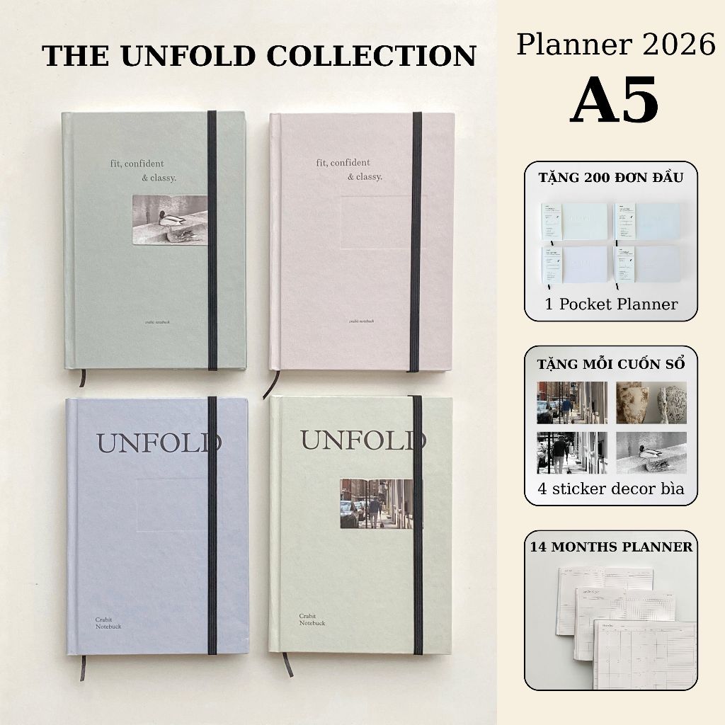 Sổ lịch planner sổ kế hoạch layout 12 tháng khổ A5 sổ kế hoạch 2026 sổ planner 2026 Crabit Planner T