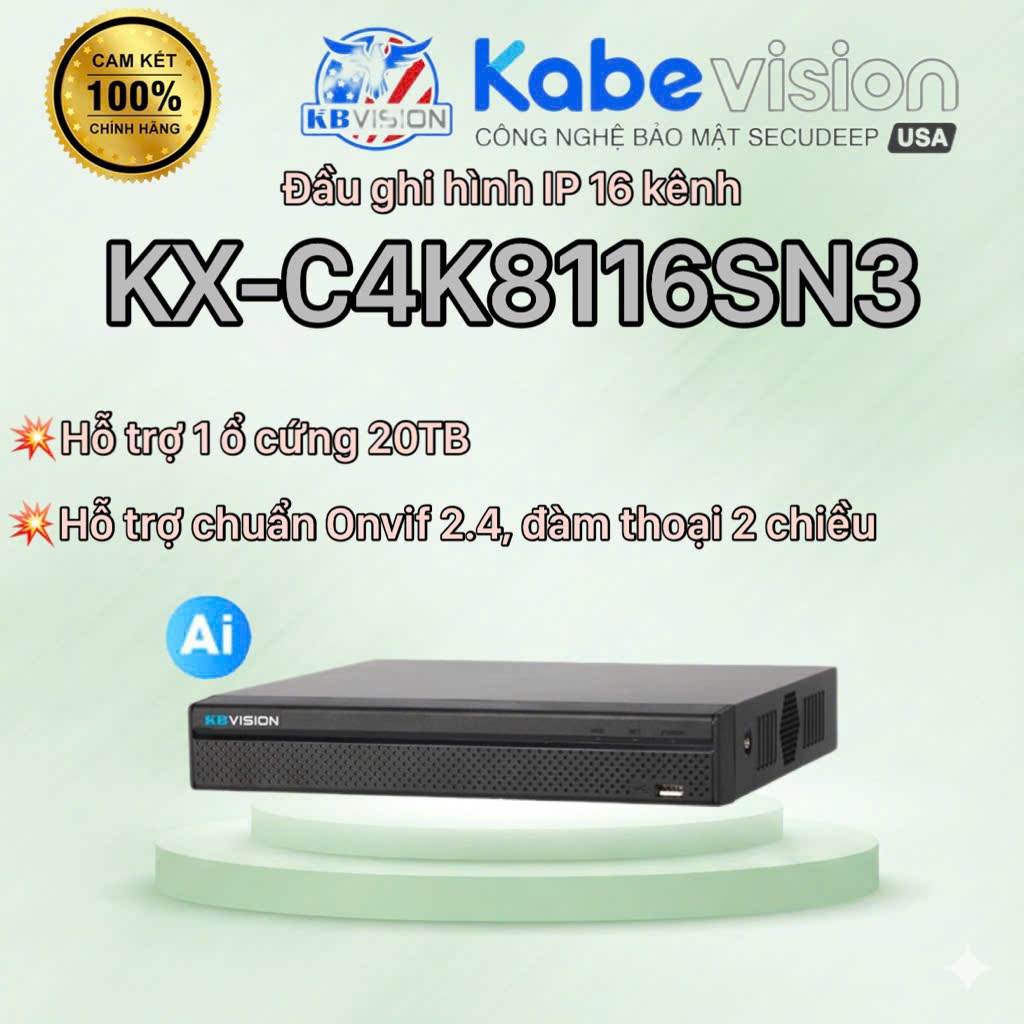 Đầu ghi hình IP 16 kênh KBVISION KX-C4K8116SN3 - KHÔNG KÈM Ổ CỨNG