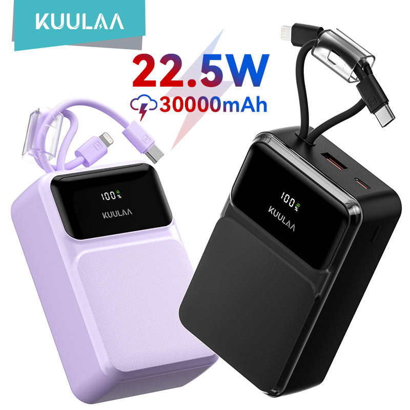 KUULAA 30000mah 22.5W Pin Sạc dự phòng Với 4 cổng ra pin sạc nhanh, Màn Hình Kỹ Thuật Số