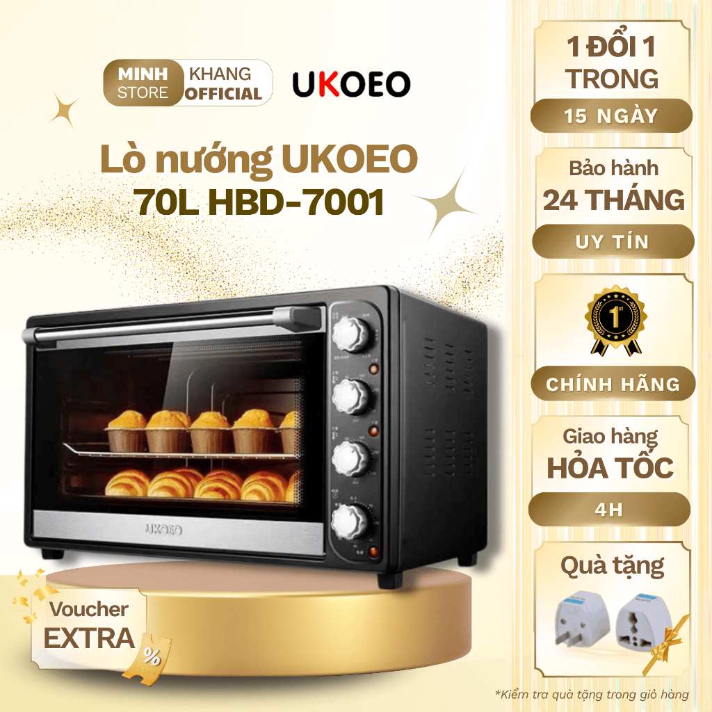 Lò Nướng Đối Lưu UKOEO 70 Lít - Chính Hãng Tặng Kèm jack chuyển đổi 2 chân - Bảo Hành 24 Tháng