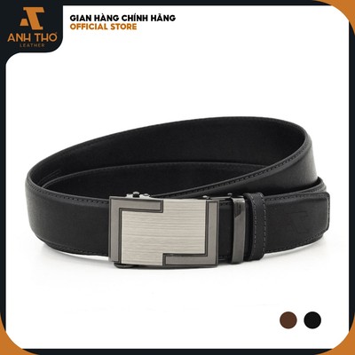 Thắt lưng da bò chân kim MHT4-45, khoá tự động hợp kim tone xám chì sang trọng, kèm hộp đựng, Anh Tho Leather
