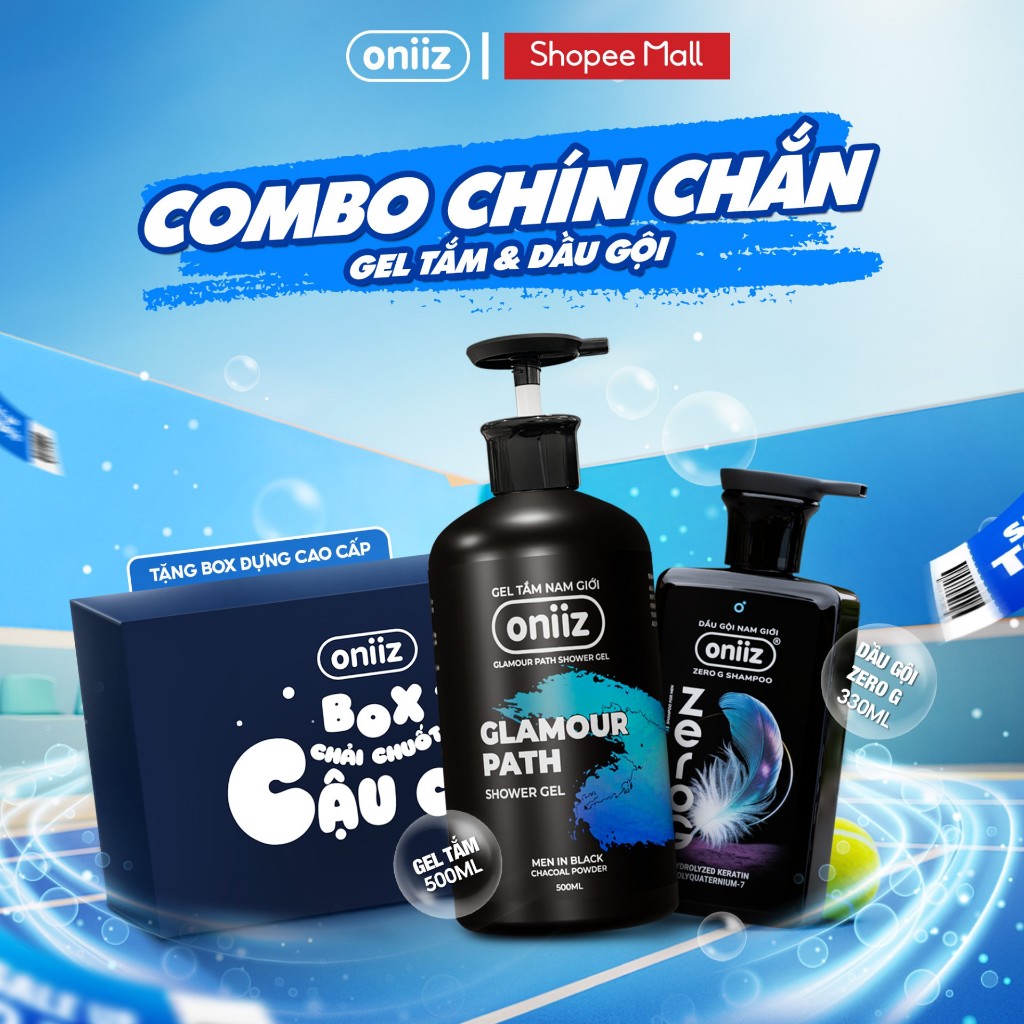Combo Chín Chắn Oniiz - Sữa tắm hương nước hoa hiện đại 500ml, Dầu gội nam tính mới ZeroG 330ml,Tặng
