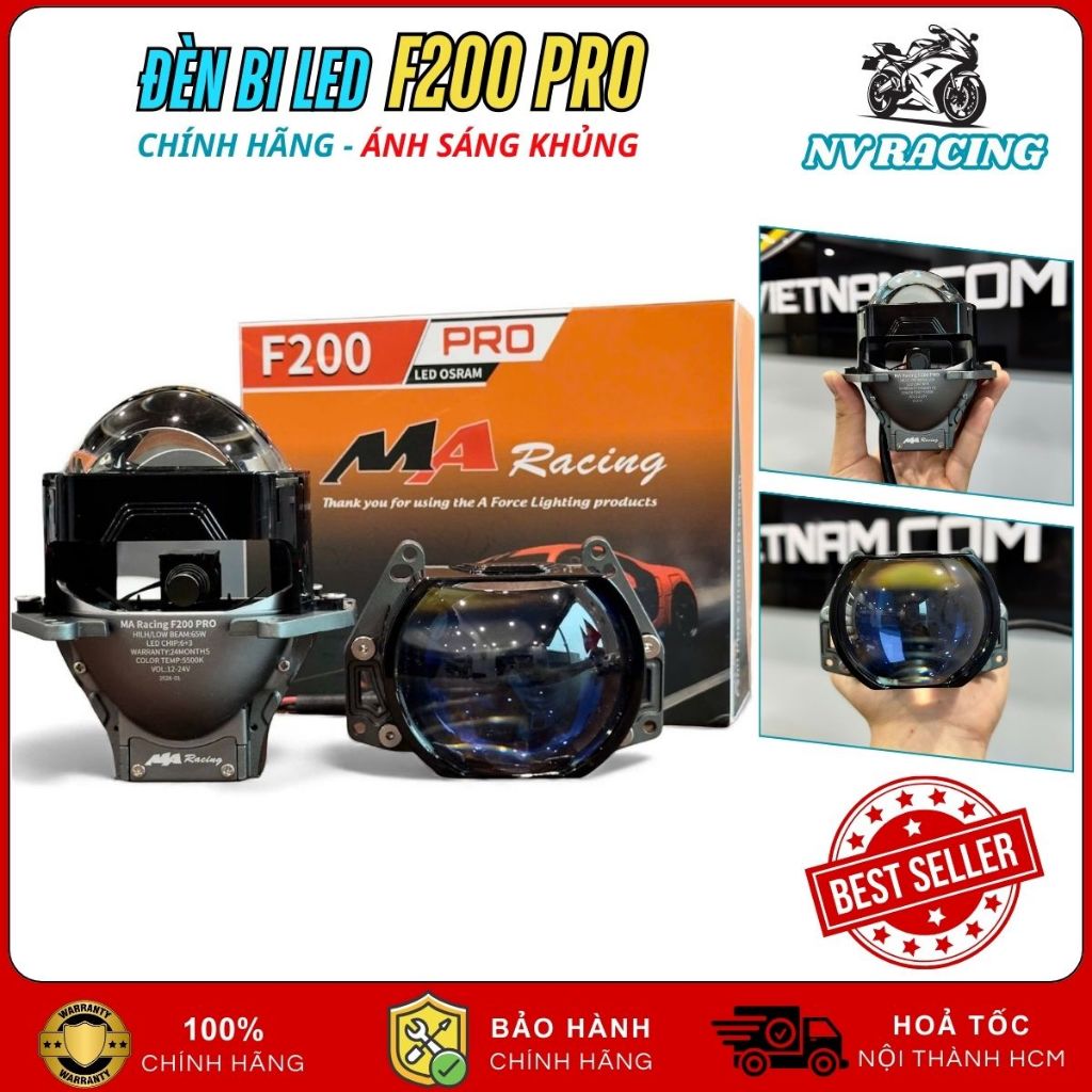 Đèn Bi Cầu LED F200 Pro MA RACING 65W Chính Hãng Siêu Sáng Gom Sáng Tốt Cos Pha Cho Xe Máy BH 2 Năm