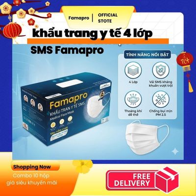 COMBO 10 Hộp SMS Khẩu trang y tế 4 lớp Famapro  50 chiếc/hộp