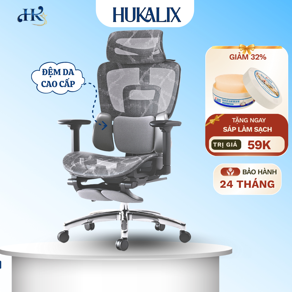 Ghế công thái học vân rồng ultra s300, Ghế xoay văn phòng ôm và bảo về vùng eo - có gác chân, tựa lư