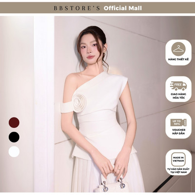 BBSTORE'S Áo Kiểu Tiệc Form Peplum Cổ Xéo Xoắn Hoa 3D Tà Xéo - A4545B