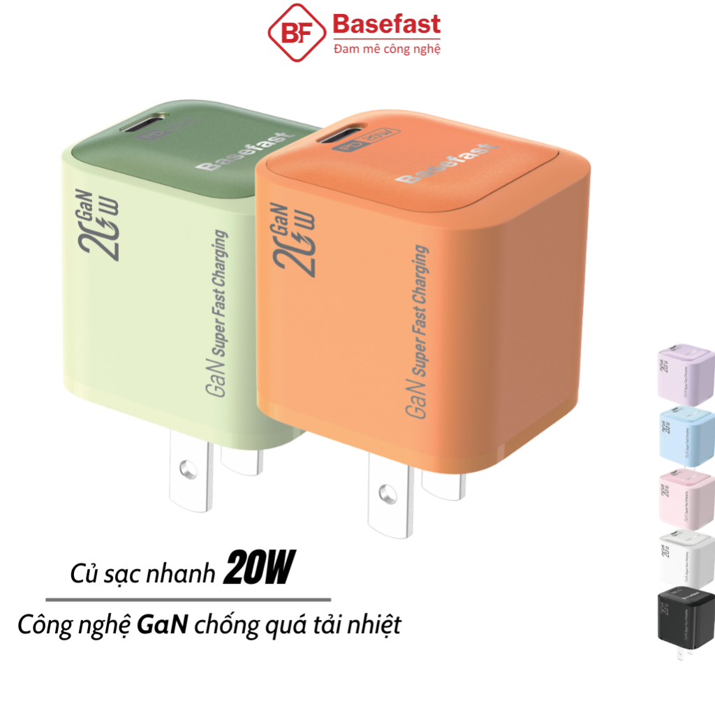 Củ sạc nhanh 20W Basefast công nghệ GaN chống quá tải nhiệt siêu bền cho Phone xs 11 12 13 samsung