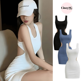 Đầm Ba Lỗ Nữ Ôm Body Khoét Lưng Chất Len Gân Nhập QC Co Giãn Tôn Dáng Gợi Cảm CinZy SG
